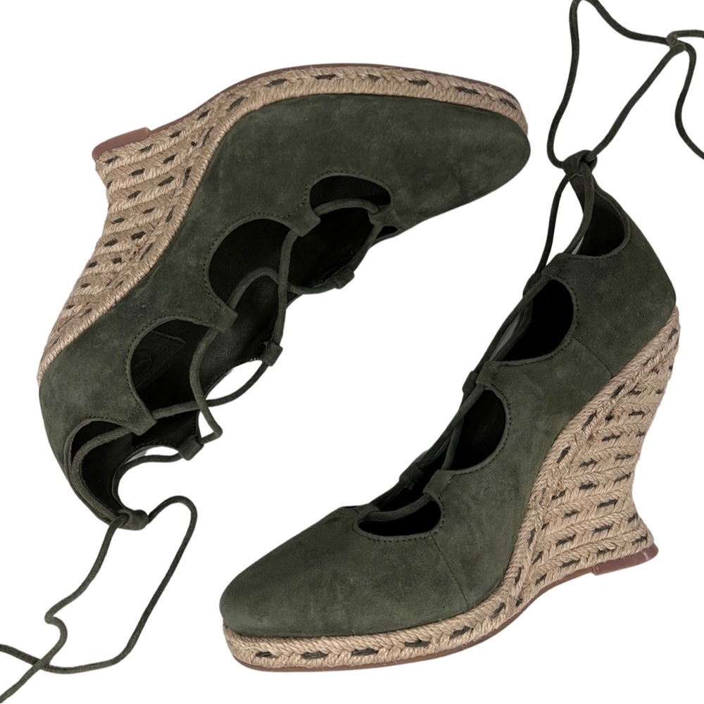 NWOB $258 Tory Burch Heather Suede Pom-Pom Espadrille Wedges
